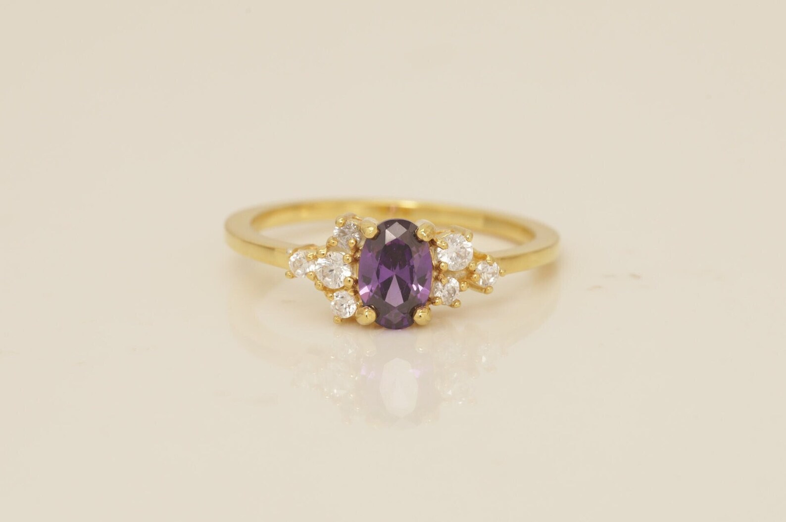 0.50 CT Cluster Amethyst Engagement Ring, Cluster Diamond Ring, Prong Set Oval Amethyst Wedding Ring, February Birthstone Gift